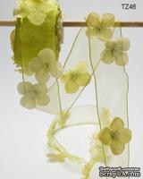Лента с цветочком Flowers and Pearl, цвет: салатовый, ширина 38,1 мм, 90 см