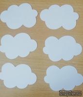 Вырубка из белого картона - набор фигурных облачков, 6 штук, 6,6 см х 4,2 см