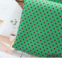 Цветной хлопок в горошек, р-р горошка 3 мм - изумрудно-зеленый в розовый горошек, размер:45х55см