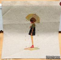 Картинки на льне - Девочка под зонтом, арт.0174, 20х20 см