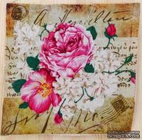 Картинки на льне - Розы на открытке, арт.026, 20х20 см