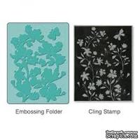 Папка для тиснения и резиновый штамп от Sizzix - Тextured Impressions Embossing Folder w/Stamp - Floral Wreath Set