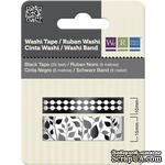 Бумажный скотч Washi Tape Black and White, длина 16 м, ширина 10-15 мм, 2 шт. - ScrapUA.com