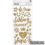 Стикеры с золотым глиттером  от Crate Paper - Shine Thickers Stickers- Beautiful Words &amp; Icons/Gold Glitter, 79 шт. - ScrapUA.com