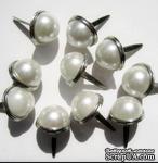 Набор брадсов Eyelet Outlet - Pearl Brads White Pearl/Silver, цвет белый, 12 мм, 10 штук - ScrapUA.com