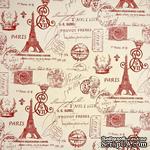 Ткань 100% хлопок - Французские надписи красные на бежевом, 45х65 см - ScrapUA.com