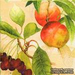 Салфетка для декупажа &quot;Персики и вишни на ветвях&quot;, цвет фона: абрикосовый, размер: 33х33 см - ScrapUA.com