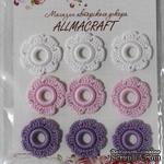 Вязаный мотив от Allmacraft - цветочки в наборе, белый-розовый-сиреневый, 2.5 см, 9 шт. - ScrapUA.com
