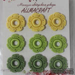 Вязаный мотив от Allmacraft - цветочки в наборе, желтый-салатовый-зеленый, 2.5 см, 9 шт. - ScrapUA.com