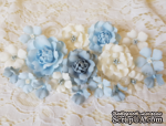 Набір квітів з тканини, блакитно-молочний, 2,5 см - 5см (18 шт.) - ScrapUA.com