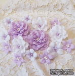 Набір квітів з тканини, бузково-білий, 2,5 см - 4,5см (15 шт.) - ScrapUA.com