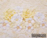 Набір квітів з тканини (15 шт), жовто-білий, 2,5 см - 4,5 см - ScrapUA.com