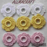 Вязаный мотив от Allmacraft - цветочки в наборе, белый-желтый-розовый, 2.5 см, 9 шт. - ScrapUA.com